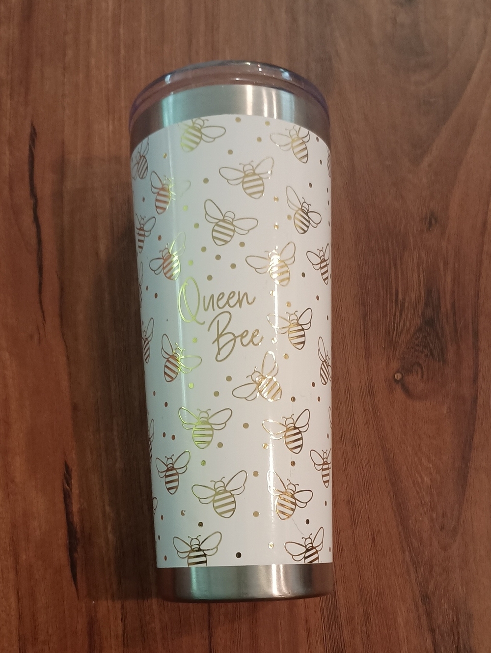 White and Gold 'Queen Bee' Insulated Travel Tumbler